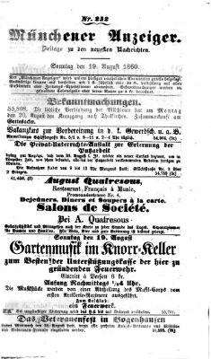 Münchener Anzeiger (Münchner neueste Nachrichten) Sonntag 19. August 1860