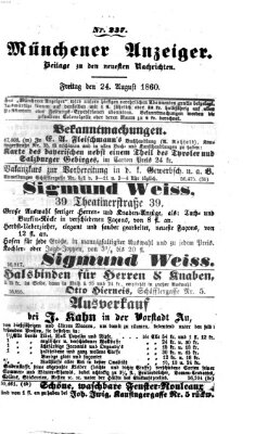 Münchener Anzeiger (Münchner neueste Nachrichten) Freitag 24. August 1860