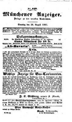 Münchener Anzeiger (Münchner neueste Nachrichten) Sonntag 26. August 1860