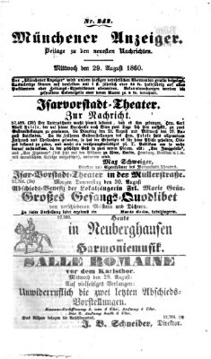 Münchener Anzeiger (Münchner neueste Nachrichten) Mittwoch 29. August 1860