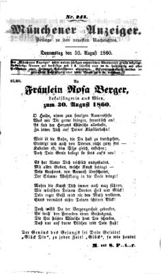 Münchener Anzeiger (Münchner neueste Nachrichten) Donnerstag 30. August 1860