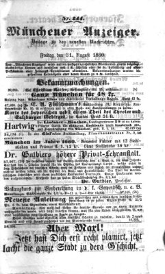 Münchener Anzeiger (Münchner neueste Nachrichten) Freitag 31. August 1860