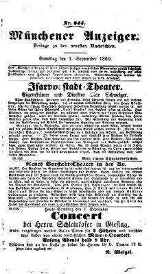 Münchener Anzeiger (Münchner neueste Nachrichten) Samstag 1. September 1860