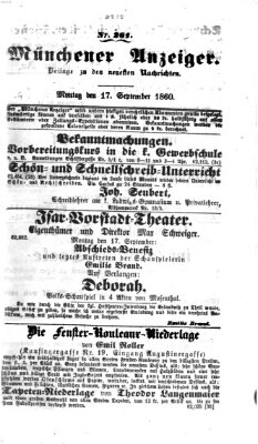 Münchener Anzeiger (Münchner neueste Nachrichten) Montag 17. September 1860