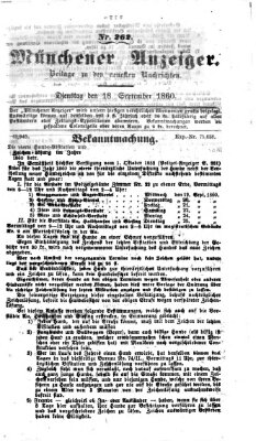 Münchener Anzeiger (Münchner neueste Nachrichten) Dienstag 18. September 1860