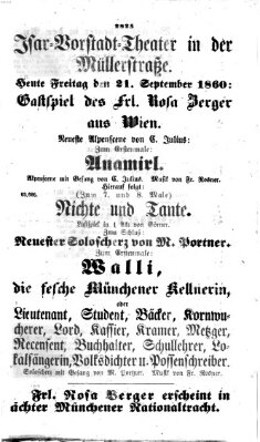 Münchener Anzeiger (Münchner neueste Nachrichten) Freitag 21. September 1860