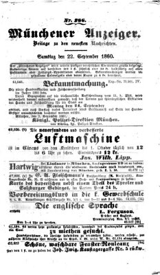 Münchener Anzeiger (Münchner neueste Nachrichten) Samstag 22. September 1860