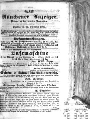 Münchener Anzeiger (Münchner neueste Nachrichten) Dienstag 25. September 1860