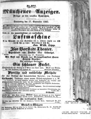 Münchener Anzeiger (Münchner neueste Nachrichten) Donnerstag 27. September 1860