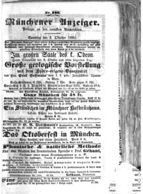 Münchener Anzeiger (Münchner neueste Nachrichten) Samstag 6. Oktober 1860