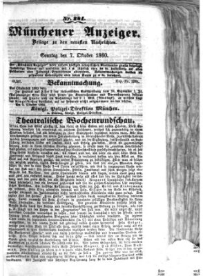 Münchener Anzeiger (Münchner neueste Nachrichten) Sonntag 7. Oktober 1860