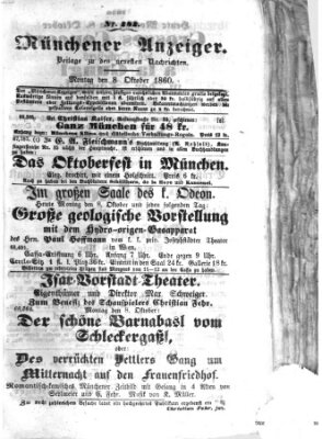 Münchener Anzeiger (Münchner neueste Nachrichten) Montag 8. Oktober 1860