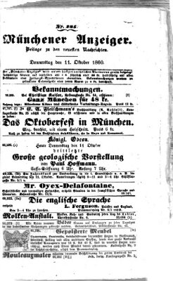 Münchener Anzeiger (Münchner neueste Nachrichten) Donnerstag 11. Oktober 1860