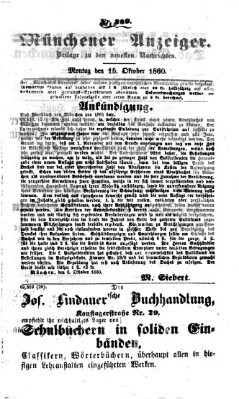 Münchener Anzeiger (Münchner neueste Nachrichten) Montag 15. Oktober 1860