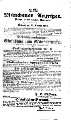 Münchener Anzeiger (Münchner neueste Nachrichten) Mittwoch 17. Oktober 1860