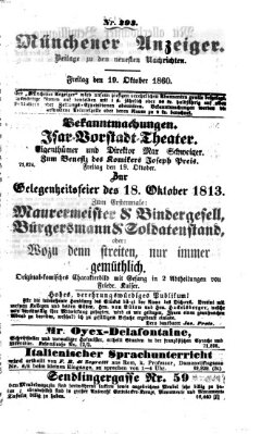 Münchener Anzeiger (Münchner neueste Nachrichten) Freitag 19. Oktober 1860