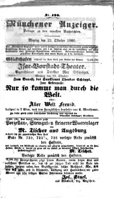 Münchener Anzeiger (Münchner neueste Nachrichten) Montag 22. Oktober 1860