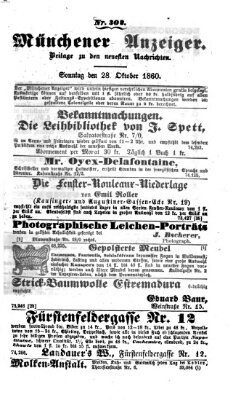 Münchener Anzeiger (Münchner neueste Nachrichten) Sonntag 28. Oktober 1860