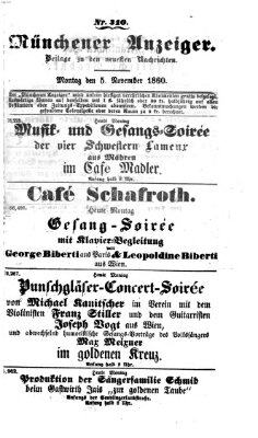 Münchener Anzeiger (Münchner neueste Nachrichten) Montag 5. November 1860