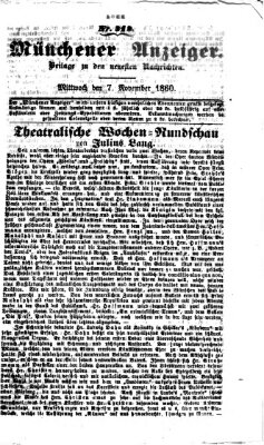 Münchener Anzeiger (Münchner neueste Nachrichten) Mittwoch 7. November 1860