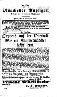 Münchener Anzeiger (Münchner neueste Nachrichten) Freitag 9. November 1860