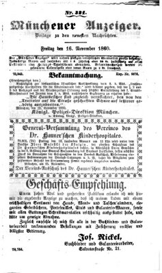 Münchener Anzeiger (Münchner neueste Nachrichten) Freitag 16. November 1860