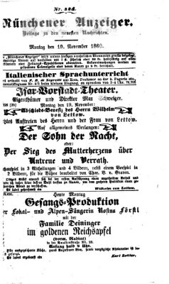 Münchener Anzeiger (Münchner neueste Nachrichten) Montag 19. November 1860