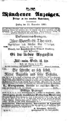 Münchener Anzeiger (Münchner neueste Nachrichten) Freitag 23. November 1860