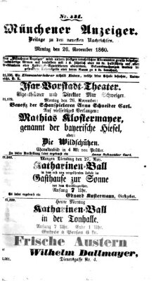 Münchener Anzeiger (Münchner neueste Nachrichten) Montag 26. November 1860