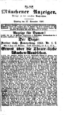 Münchener Anzeiger (Münchner neueste Nachrichten) Dienstag 27. November 1860