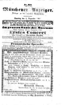 Münchener Anzeiger (Münchner neueste Nachrichten) Samstag 1. Dezember 1860