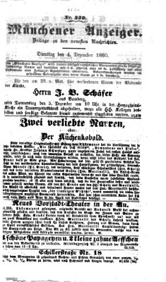 Münchener Anzeiger (Münchner neueste Nachrichten) Dienstag 4. Dezember 1860