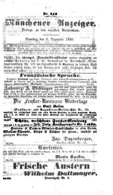 Münchener Anzeiger (Münchner neueste Nachrichten) Samstag 8. Dezember 1860