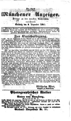 Münchener Anzeiger (Münchner neueste Nachrichten) Sonntag 9. Dezember 1860