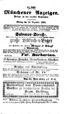 Münchener Anzeiger (Münchner neueste Nachrichten) Montag 10. Dezember 1860