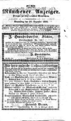 Münchener Anzeiger (Münchner neueste Nachrichten) Donnerstag 20. Dezember 1860