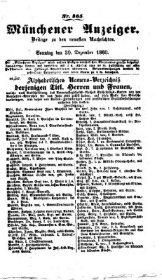 Münchener Anzeiger (Münchner neueste Nachrichten) Sonntag 30. Dezember 1860