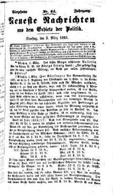 Neueste Nachrichten aus dem Gebiete der Politik (Münchner neueste Nachrichten) Samstag 2. März 1861