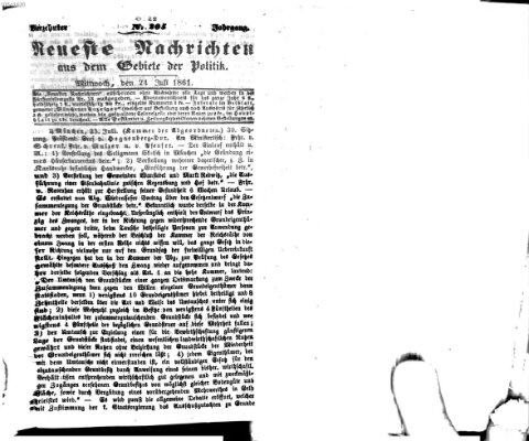 Neueste Nachrichten aus dem Gebiete der Politik (Münchner neueste Nachrichten) Mittwoch 24. Juli 1861