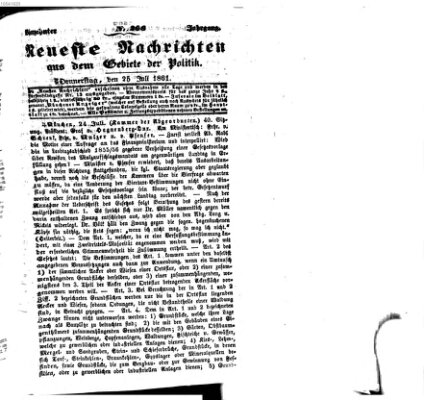 Neueste Nachrichten aus dem Gebiete der Politik (Münchner neueste Nachrichten) Donnerstag 25. Juli 1861