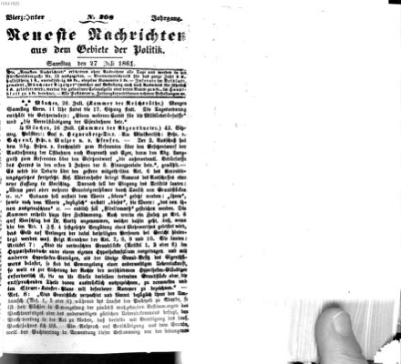 Neueste Nachrichten aus dem Gebiete der Politik (Münchner neueste Nachrichten) Samstag 27. Juli 1861