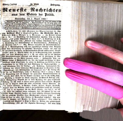 Neueste Nachrichten aus dem Gebiete der Politik (Münchner neueste Nachrichten) Donnerstag 1. August 1861