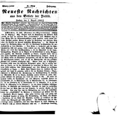 Neueste Nachrichten aus dem Gebiete der Politik (Münchner neueste Nachrichten) Freitag 2. August 1861