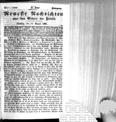 Neueste Nachrichten aus dem Gebiete der Politik (Münchner neueste Nachrichten) Dienstag 20. August 1861