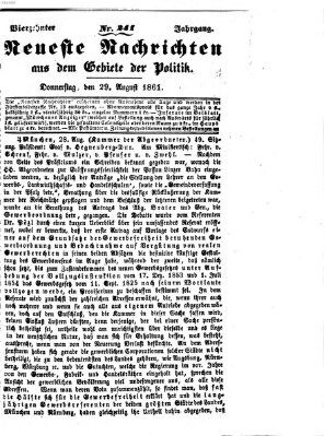 Neueste Nachrichten aus dem Gebiete der Politik (Münchner neueste Nachrichten) Donnerstag 29. August 1861