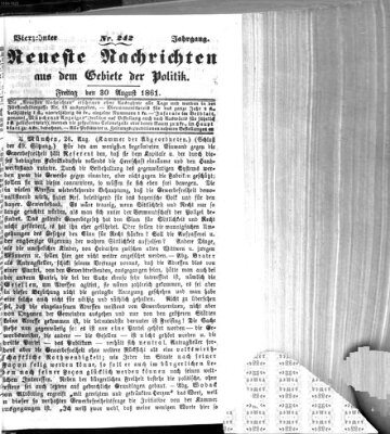 Neueste Nachrichten aus dem Gebiete der Politik (Münchner neueste Nachrichten) Freitag 30. August 1861