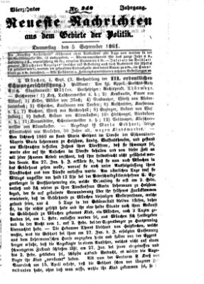 Neueste Nachrichten aus dem Gebiete der Politik (Münchner neueste Nachrichten) Donnerstag 5. September 1861