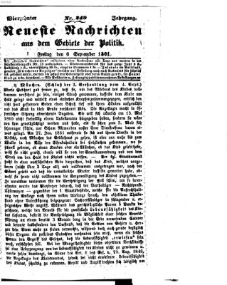 Neueste Nachrichten aus dem Gebiete der Politik (Münchner neueste Nachrichten) Freitag 6. September 1861