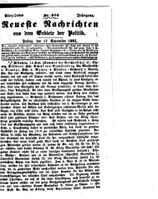 Neueste Nachrichten aus dem Gebiete der Politik (Münchner neueste Nachrichten) Freitag 13. September 1861