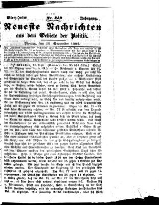 Neueste Nachrichten aus dem Gebiete der Politik (Münchner neueste Nachrichten) Montag 16. September 1861